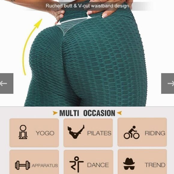 TIKTOK leggings green butt lifting high waist scrunch booty yoga workout M - Picture 10 of 11